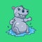 Cartoon animal design Hippos sit and play water