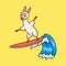 Cartoon animal design llama surfing