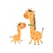 Cartoon animal family portrait. Father giraffe with green bow-tie and his funny baby. Happy parent and child. Flat