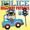 Cartoon of animal police patrol with a traffic light and cop logo