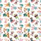 Cartoon animal tea time seamless pattern