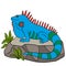 Cartoon animals. Cute blue iguana smiles.