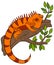 Cartoon animals. Cute orange iguana sits on the tree branch.