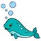 Cartoon animals. Little cute baby narwhal smiles.