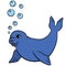 Cartoon animals. Little cute baby seal swims.