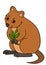 Cartoon animals. Little cute quokka with plant