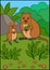 Cartoon animals. Little cute quokka stands with her baby