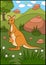 Cartoon animals. Mother kangaroo with her little cute baby.