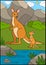 Cartoon animals. Mother kangaroo with her little cute baby.