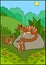 Cartoon animals. Mother numbat with her little cute babies.
