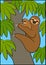 Cartoon animals. Mother sloth hangs with her little cute baby on the tree