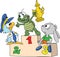 Cartoon animals on podium turtle holding the champion cup in his hands vector illustration