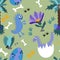 Cartoon animals seamless dinosaur monsters dragon eggs pattern for wrapping paper and kids clothes print