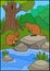 Cartoon animals. Two little cute quokkas in the forest