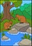 Cartoon animals. Two little cute quokkas stand in the forest