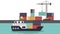 Cartoon Animated Harbor Including Ship, Cargo and Lift Truck