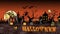 Cartoon animation Halloween scene with animated text Halloween.