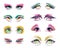 Cartoon anime eyes set. Manga kawaii eyes with different colors, expressions and grunge eyeshadows, sparkling and dazzling. Isolat