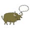 cartoon annoyed hairy cow with thought bubble