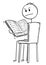 Cartoon of Annoyed Man Sitting on Chair and Reading a Book