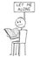 Cartoon of Annoyed Man Sitting on Chair and Reading a Book and Holding Let Me Alone Sign