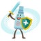 Cartoon Antiseptic Character with sword and shield. Hygiene