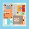 Cartoon Apartment Floor Plan Top View Card Poster. Vector