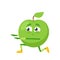 Cartoon Apple Character Yoga, Fitness or Pilates Fitness Sport. Green Fruit Squat in Stretching Pose, Smiling Personage