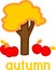 Cartoon apple tree with yellowed leaves and ripe red apples