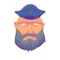 Cartoon Ð¡aptain sailor face with Beard and Cap. Vector