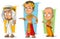 Cartoon arabian egyptian and asian boy character vector set