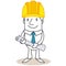 Cartoon architect construction manager holding plans