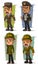 Cartoon army general with weapon character vector set