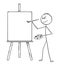 Cartoon of Artist With Brush and Palette Ready to Paint on the Canvas on Easel