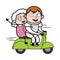 Cartoon Astronaut Riding Scooter with an old lady