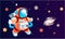 Cartoon astronaut in space, signs of a virus or bacteria. Cosmonaut in a spacesuit in outer space