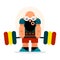 Cartoon athlete with a barbell involved in weightlifting and pow