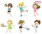 Cartoon athlete girls icon in various type of spor