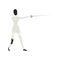 Cartoon athlete with physical disabilities fencing with rapier. Sword fighting. Combat sport. Flat vector design