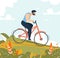 Cartoon Athletic Man Character in Riding Bicycle