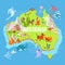 Cartoon australia map with animals