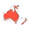 Cartoon Australia and Oceania map icon in comic style. Australia