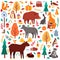 Cartoon autumn animals. Cute woodland birds and animals, moose duck wolf and squirrel, wild woods fauna isolated vector