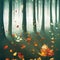 cartoon autumn scene with falling leaves, cartoon art, ai generated image
