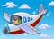Cartoon aviator on blue sky