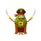 Cartoon avocado pirate captain vector character