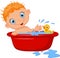 Cartoon baby in a bath splashing water