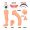 Cartoon baby body parts with english vocabulary vector set