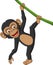 Cartoon baby chimpanzee hanging in tree branch