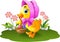 Cartoon baby duck carrying decorated egg